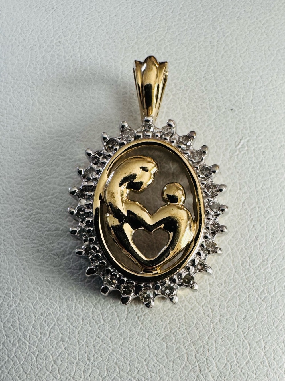 10K Yellow Vintage Gold and Diamond  Mother & Child Heart Pendant Charm